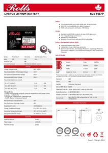 Baterija Rolls 24V, 50Ah, LiFePO4, Bluetooth, BMS, 6000 ciklusa - Slika 2
